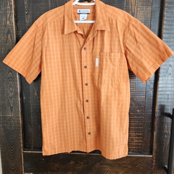 Columbia Shirt Men Large L Orange Striped Button Up Casual Outdoor 100% Cotton - Picture 9 of 9